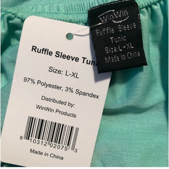 Lace Ruffled Sleeve Mint Green Mini Dress or Tunic Size L-XL - Picture 5 of 5